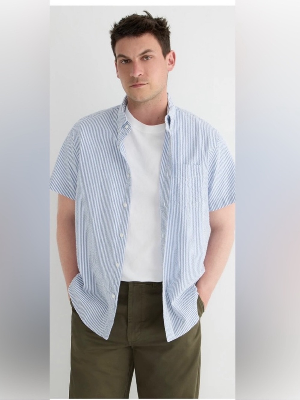 J.Crew Mens Seersucker Shirt Short Sleeve Medium Classic Fit
